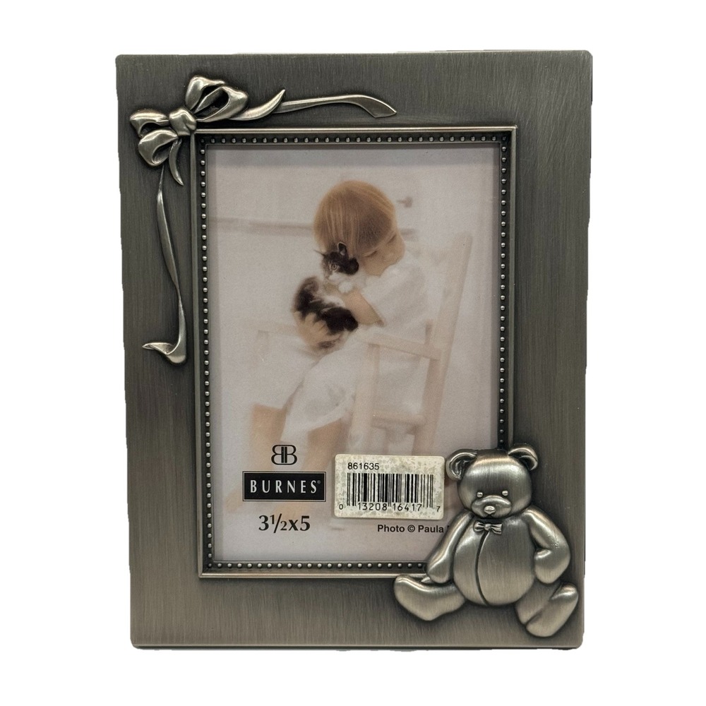 NEW Burnes Of Boston Pewter 3.5 x 5 Picture Frame Teddy Bear Child Baby Nursery
